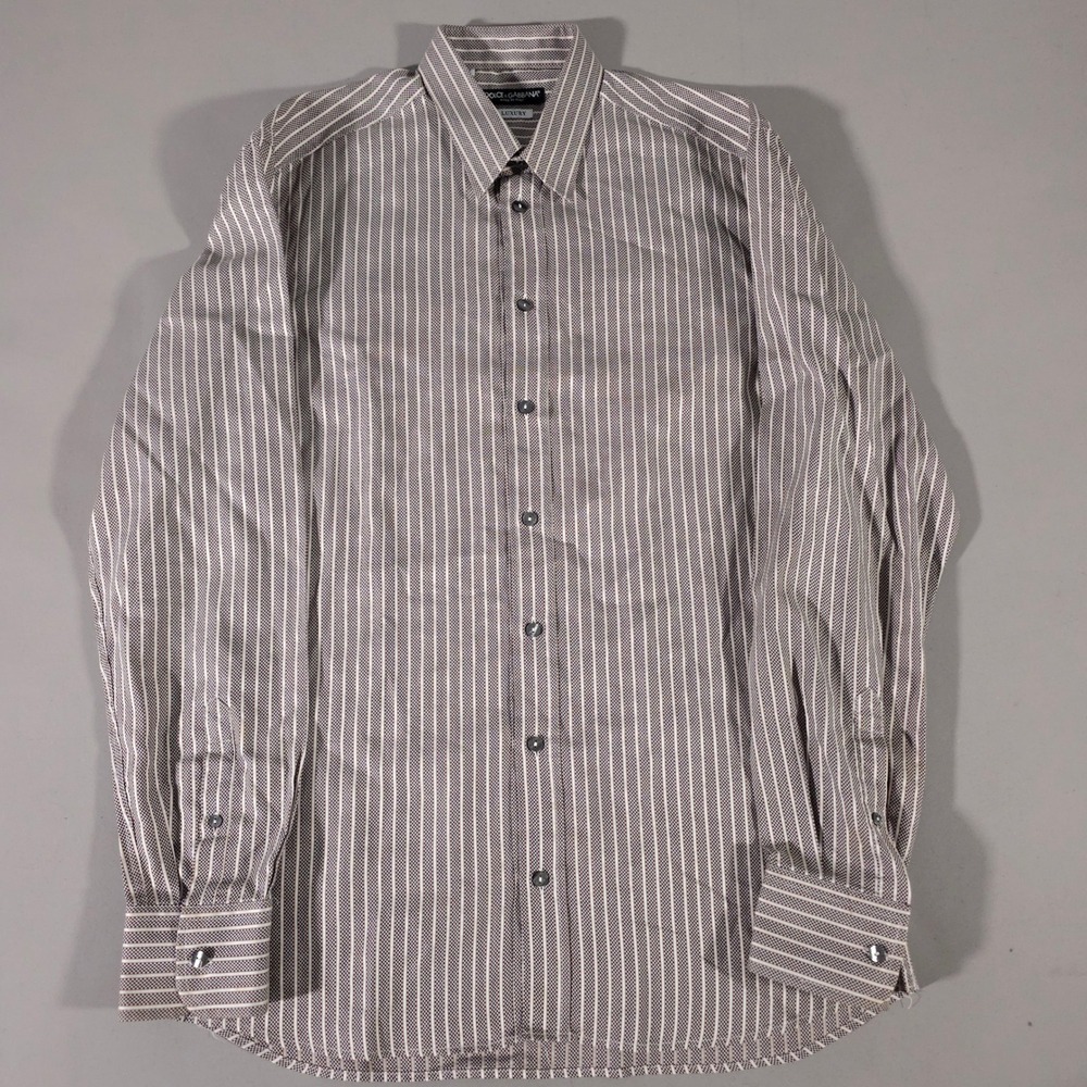 Dolce & Gabbana Button Down Shirt Mens 16/41 Brown Striped Luxury Made in Italy